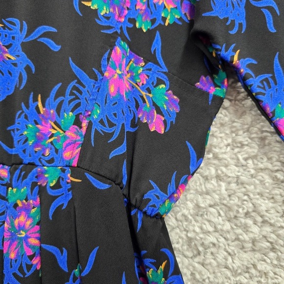 Liz Claiborne Dress Womens 6 Black Colorful Floral Rayon Mini Pleated 80s Retro - Picture 4 of 16